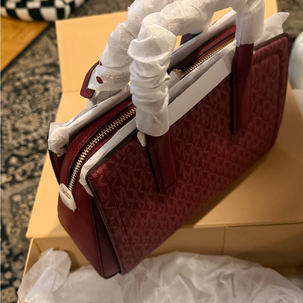 Michael Kors Burgundy Satchel with Gold Accents - Picture 6 of 9